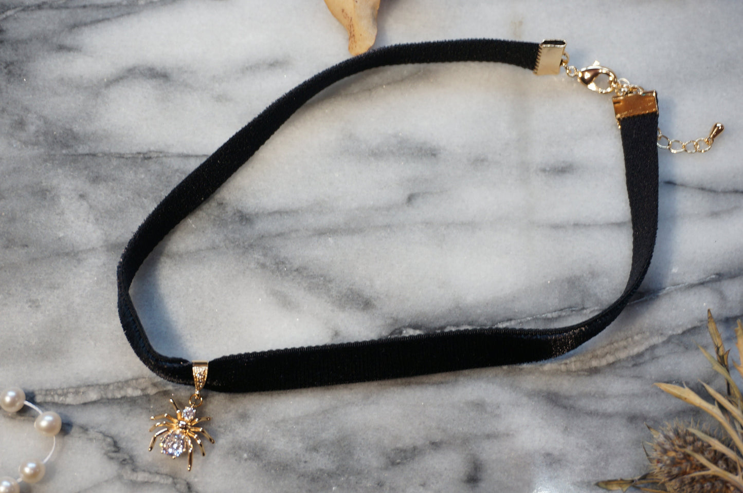 Spider and Black Stretch Velvet Choker