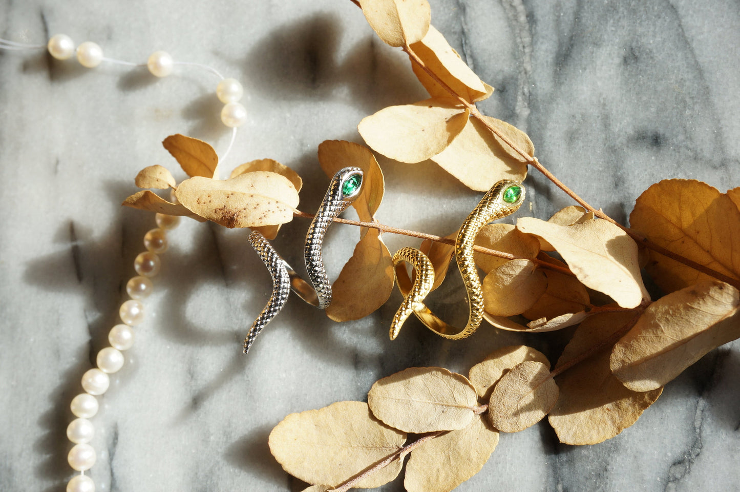 Snake Green Gem Gold/Silver Adjustable Ring