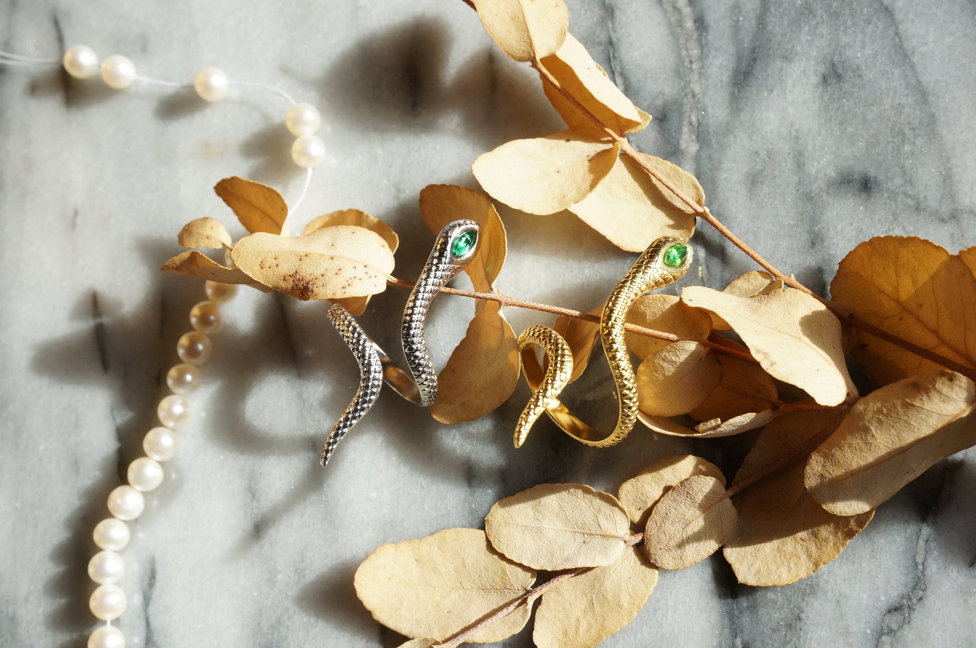Snake Green Gem Gold/Silver Adjustable Ring
