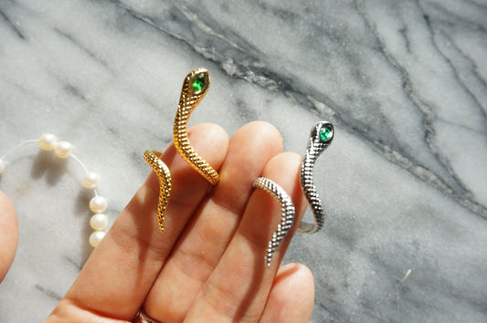 Snake Green Gem Gold/Silver Adjustable Ring