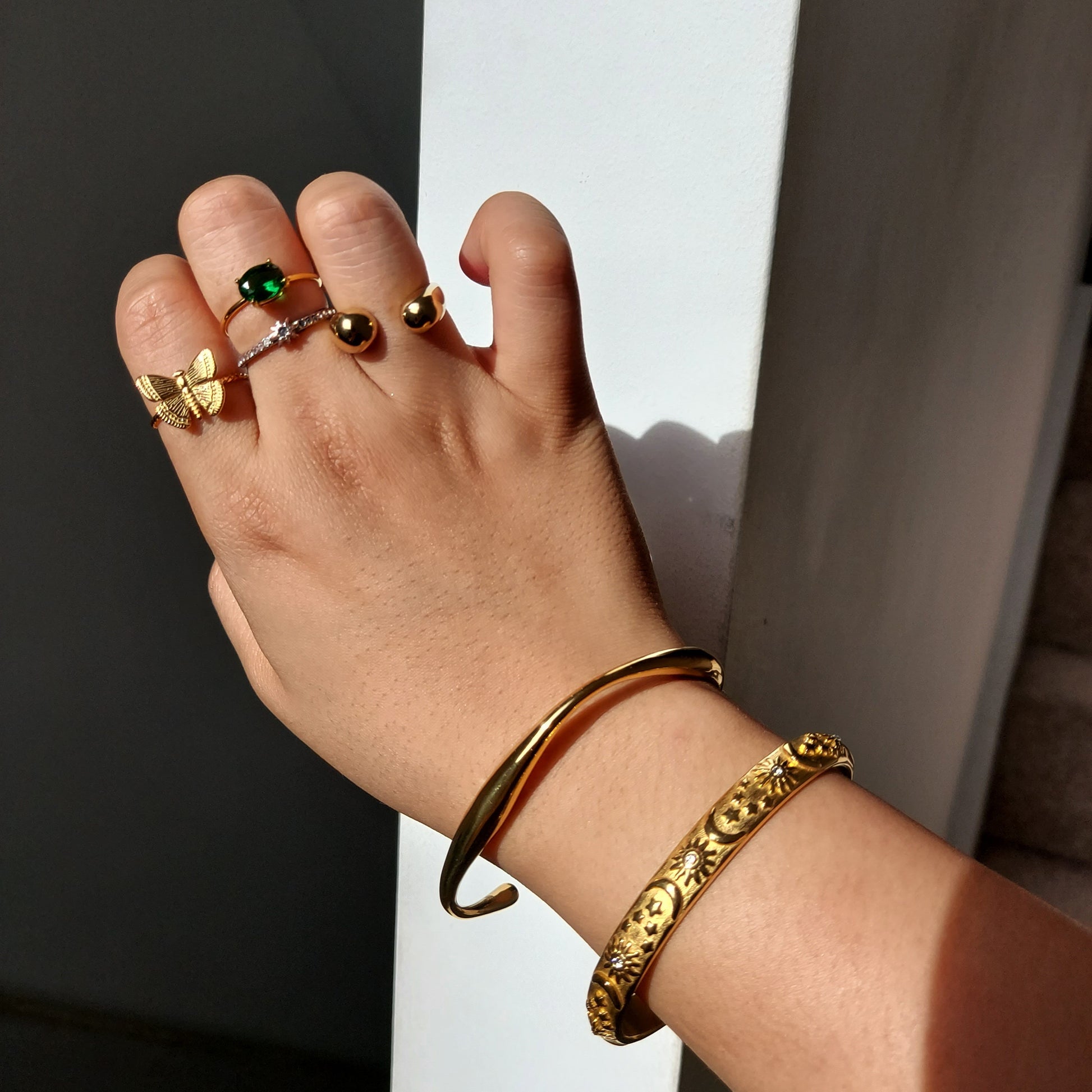 Celestial Engraved Chunk Bangle / Adjustable Bracelet / Moon Sun Star