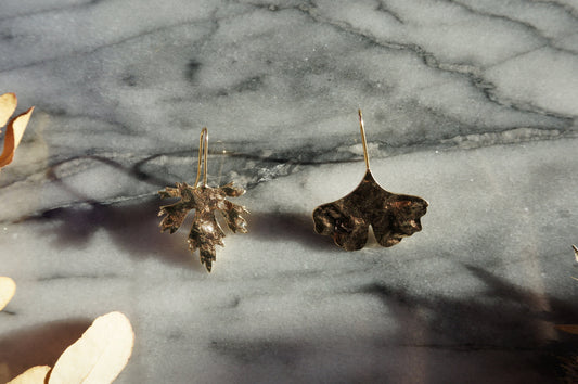 Botanical Hammered Leaf Earrings / Ginkgo Leaf Earrings / Maple Leaf Earrings