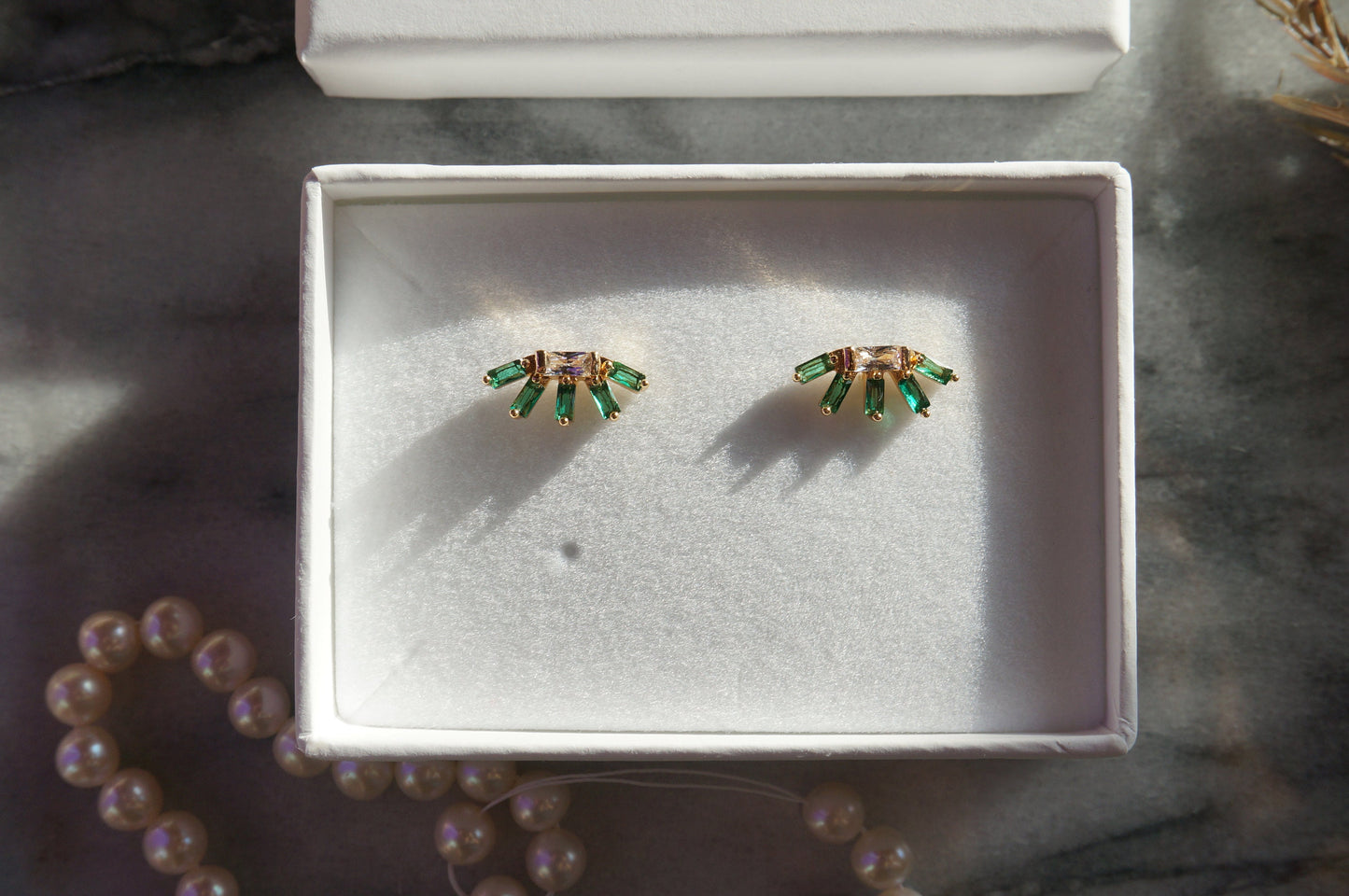 Dainty Art Deco Green Gem stud earrings