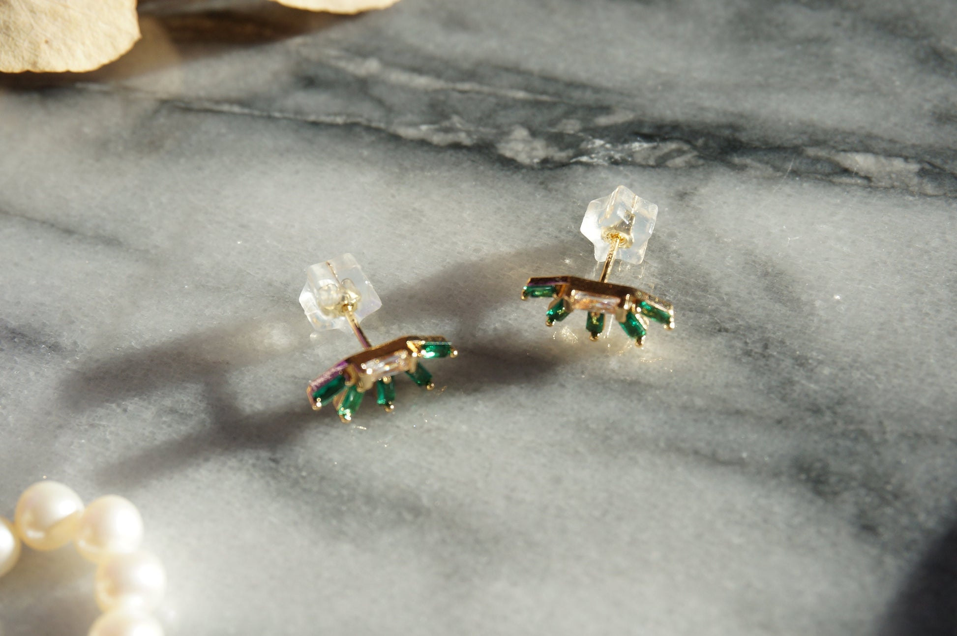 Dainty Art Deco Green Gem stud earrings