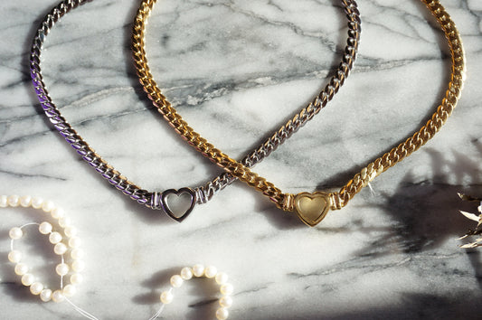 CORAZON Heart Gold/Silver Chunky Chain Necklace