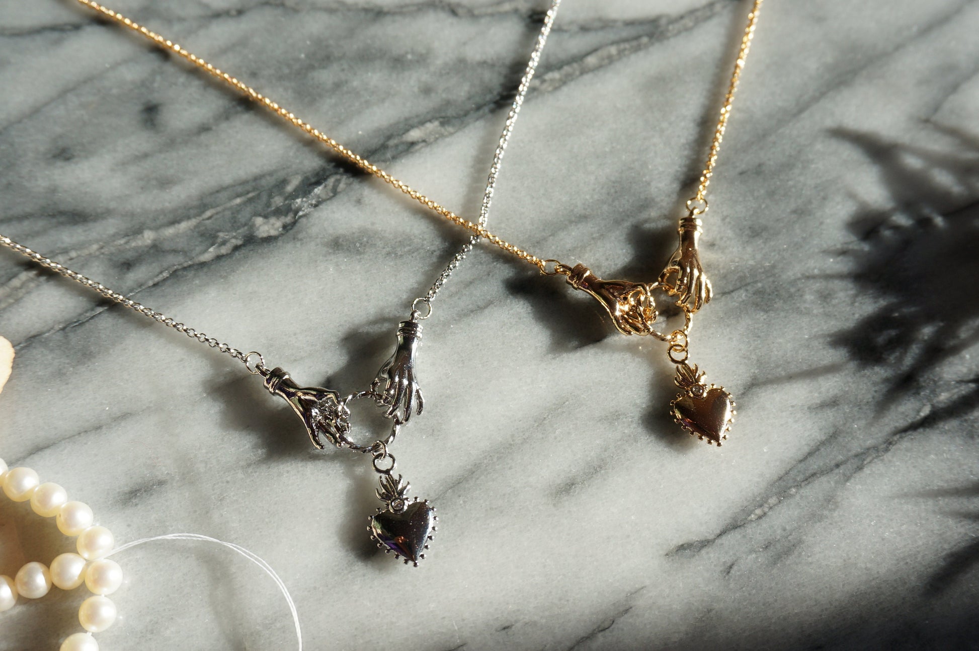 Gold/Silver Hands and Sacred Heart Necklace