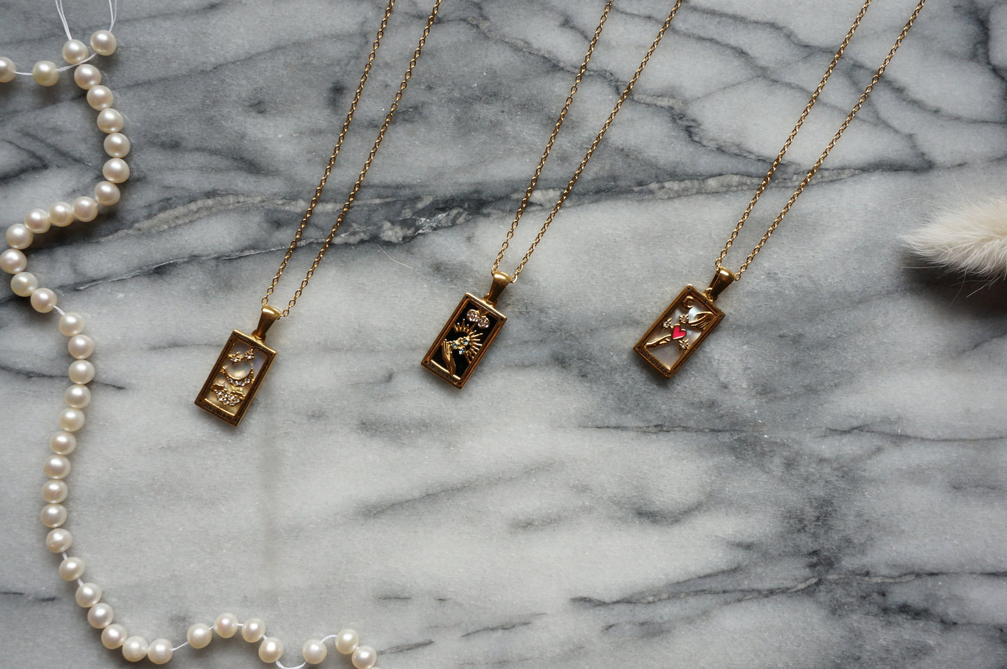 Gold Tarot Card Necklace / The Moon / The Lovers / The Magician / The World