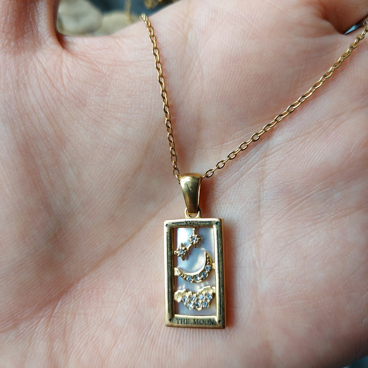 Gold Tarot Card Necklace / The Moon / The Lovers / The Magician / The World