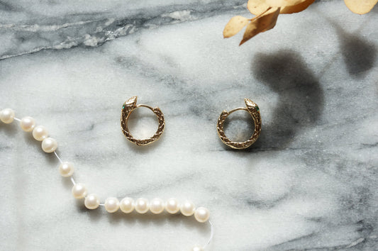 OUROBOROUS Serpent Gold hoops / Snake Hoop Huggie Earrings