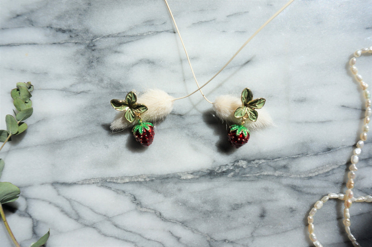 ICHIGO Enamel Strawberry Earrings, Sterling Silver, Summer Fruit Jewelry