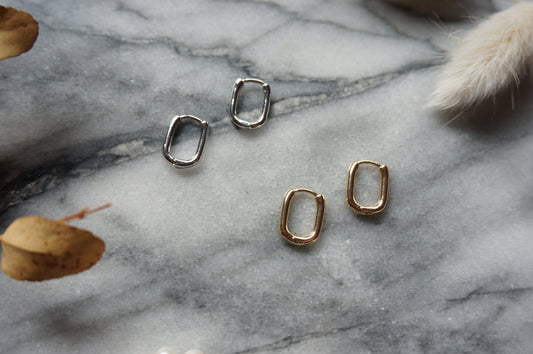 OBLONG - Rounded rectangle huggie earrings / Minimal Geometric Earrings / Basic Earrings