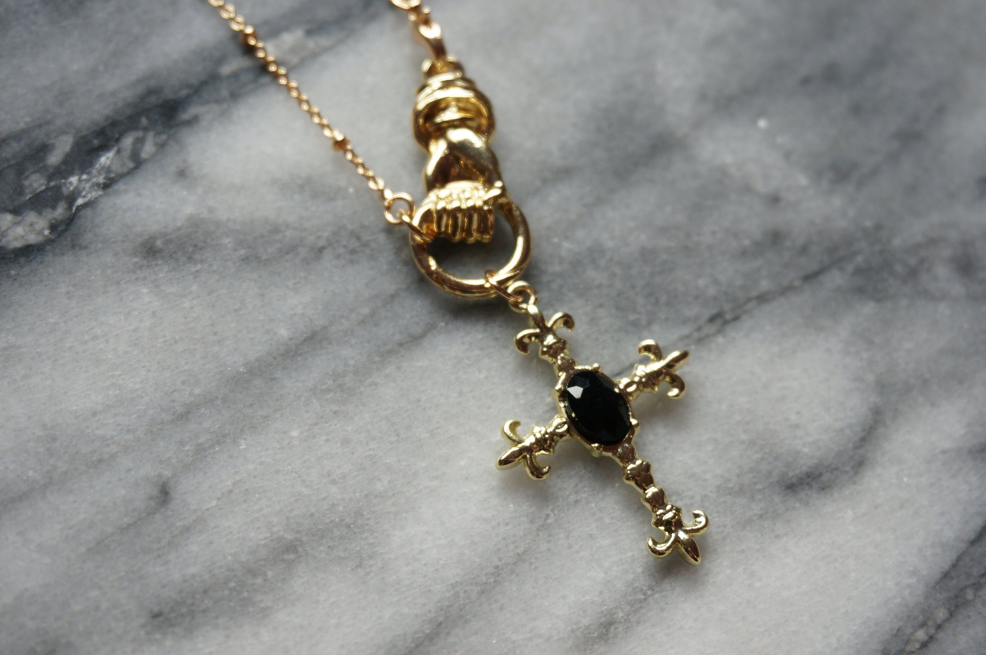 EDITH Gothic Hand Holding Cross Necklace/ Black Cross Necklace