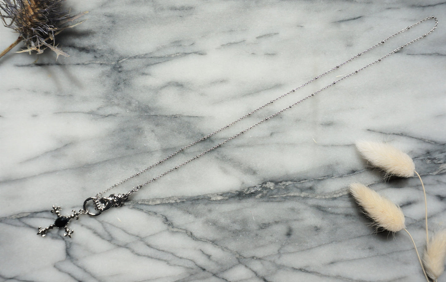 EDITH Gothic Hand Holding Cross Necklace/ Black Cross Necklace