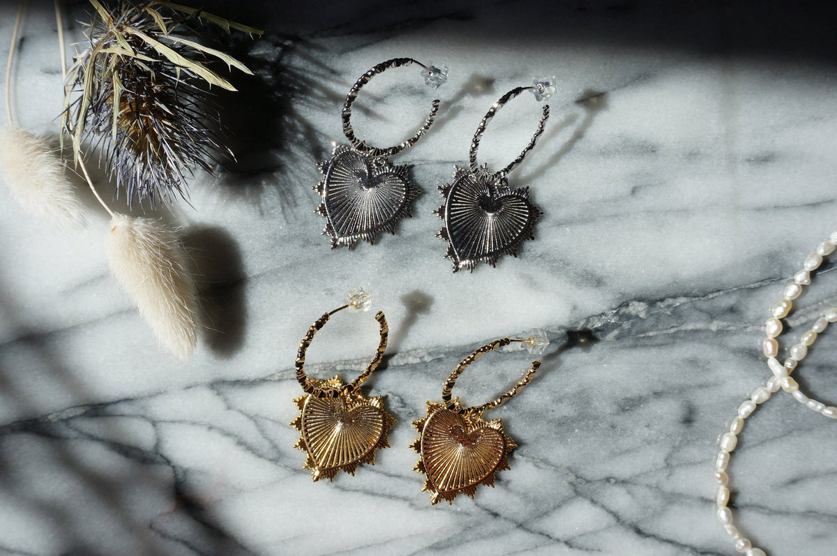 VALENTINA Gold / Silver Heart Hoop Earrings