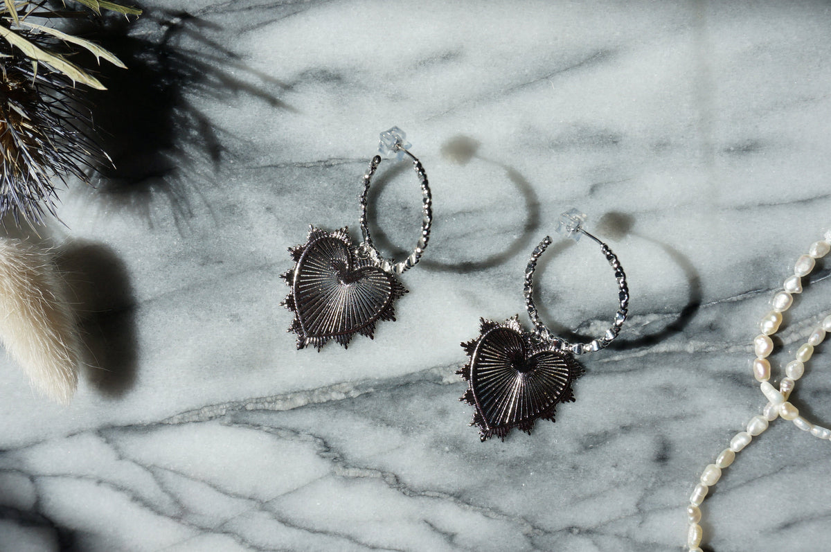 VALENTINA Gold / Silver Heart Hoop Earrings