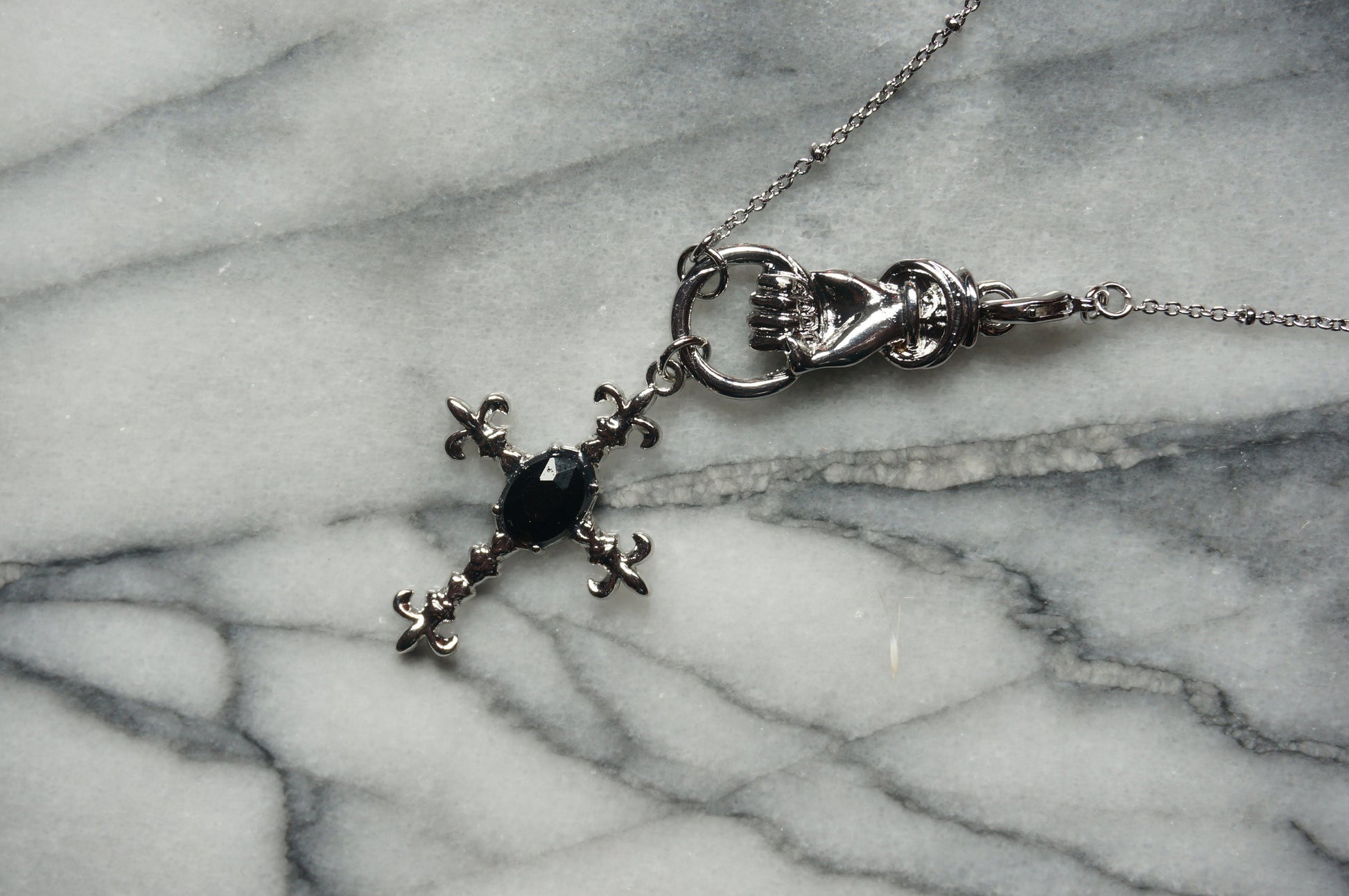 EDITH Gothic Hand Holding Cross Necklace/ Black Cross Necklace