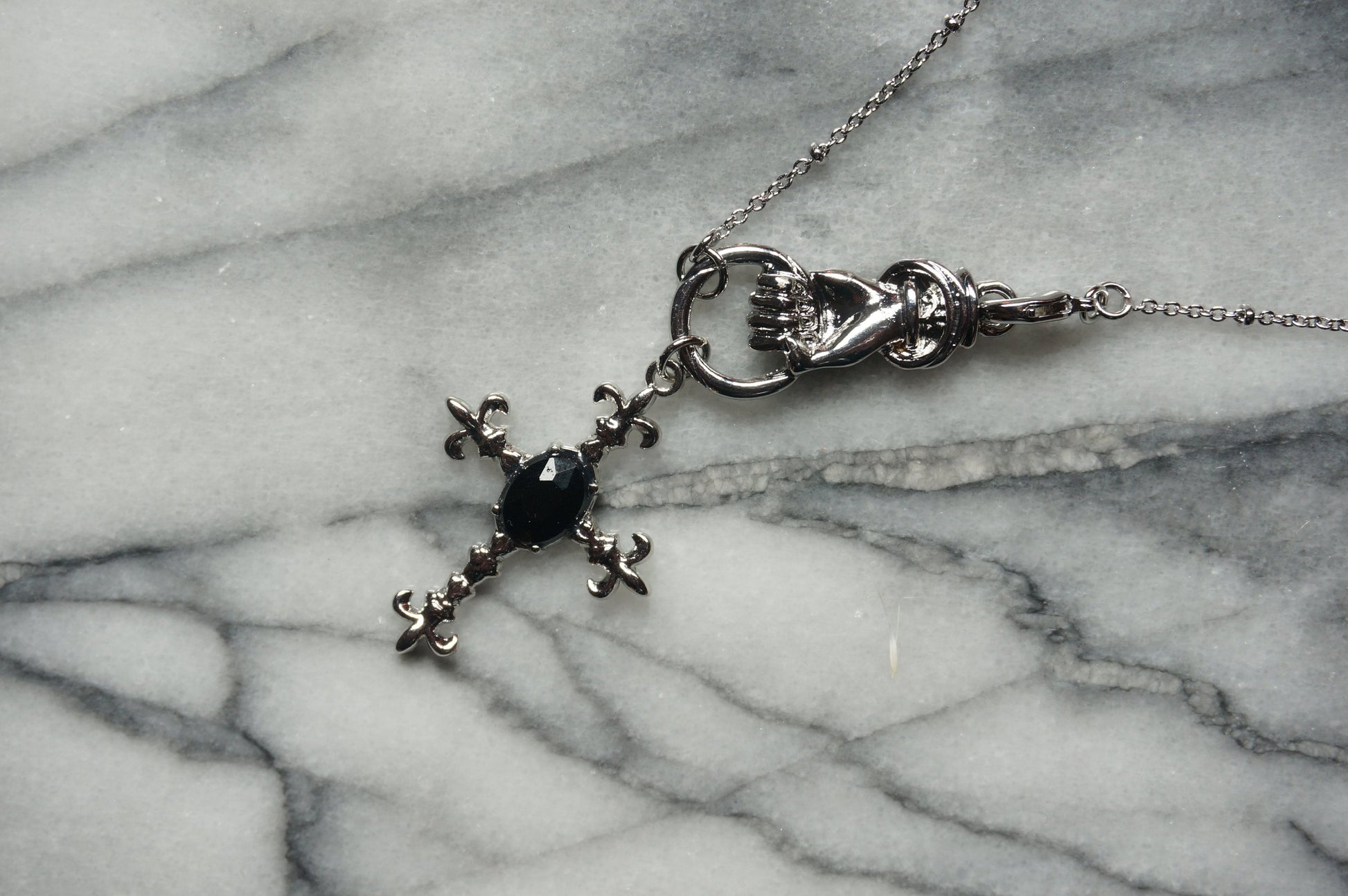 EDITH Gothic Hand Holding Cross Necklace/ Black Cross Necklace