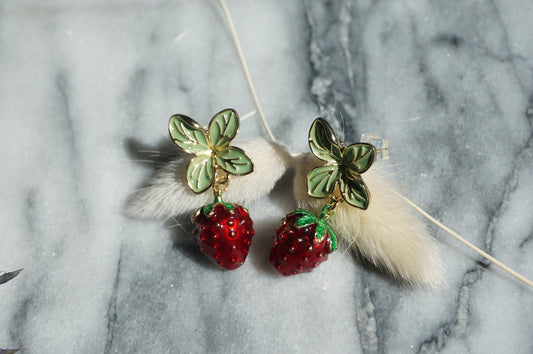 ICHIGO Enamel Strawberry Earrings, Sterling Silver, Summer Fruit Jewelry