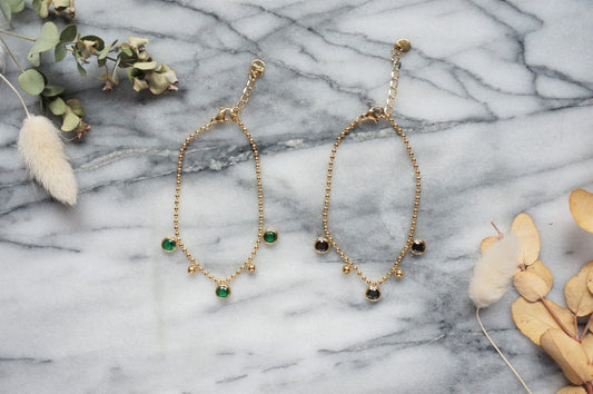 Green/ Black Gem Gold Bracelet