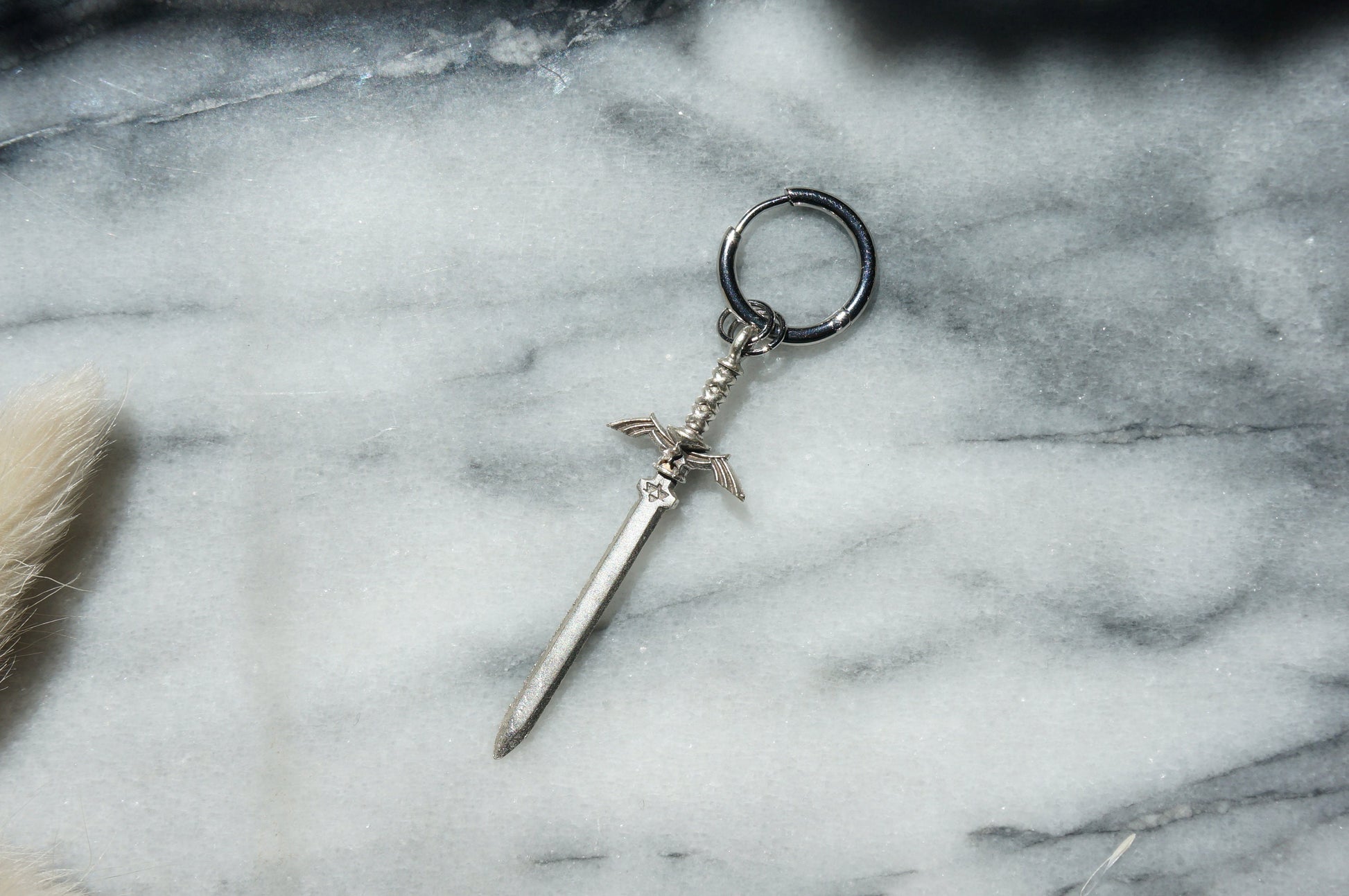 LEGEND Gold Silver Sword Huggie Hoop Earring SINGLE / Zelda Master Sword Earring