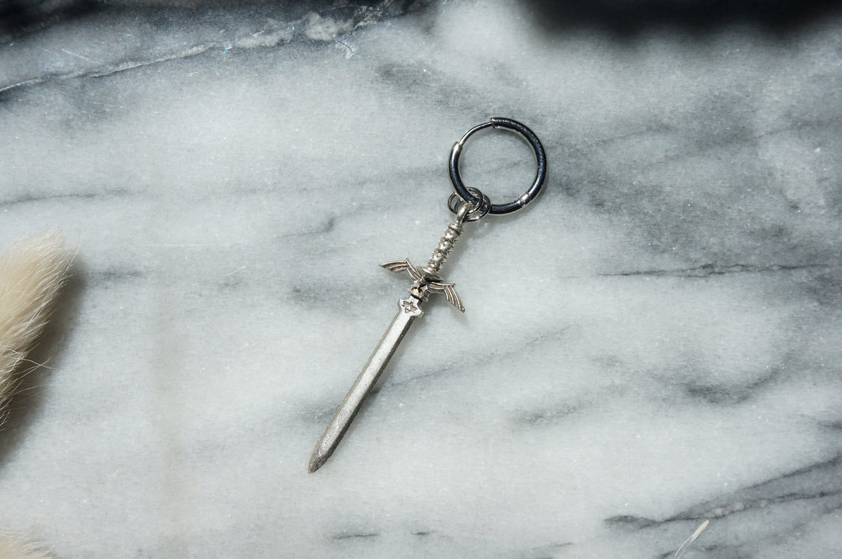 LEGEND Sword Huggie Hoop Earring: Gold, Silver, or Gunmetal (Single), Zelda Master Sword
