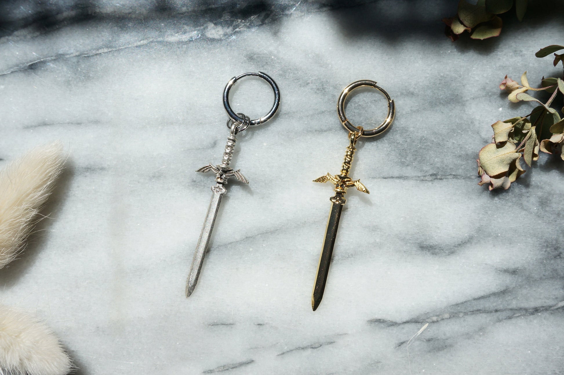 LEGEND Gold Silver Sword Huggie Hoop Earring SINGLE / Zelda Master Sword Earring