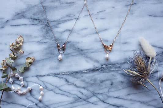 HAND-PICKED Teardrop Pearl and hands dainty necklace