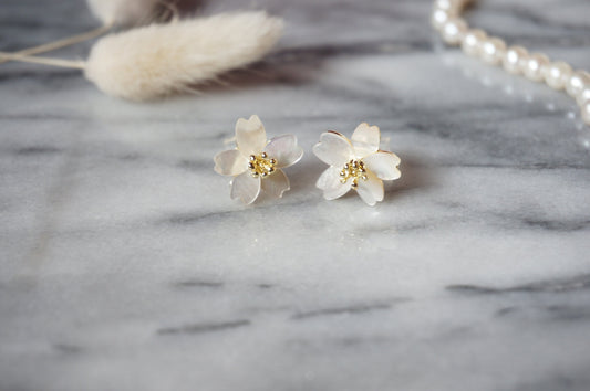 SAKURA Mother of Pearl Cherry Blossom Stud Earrings / Flower Earrings