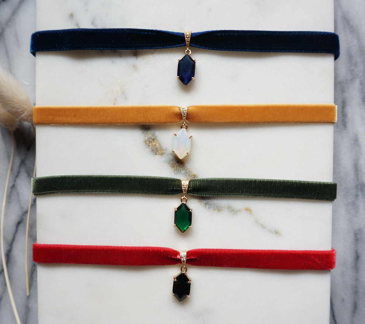 Stretch Velvet Choker with Gem Pendant
