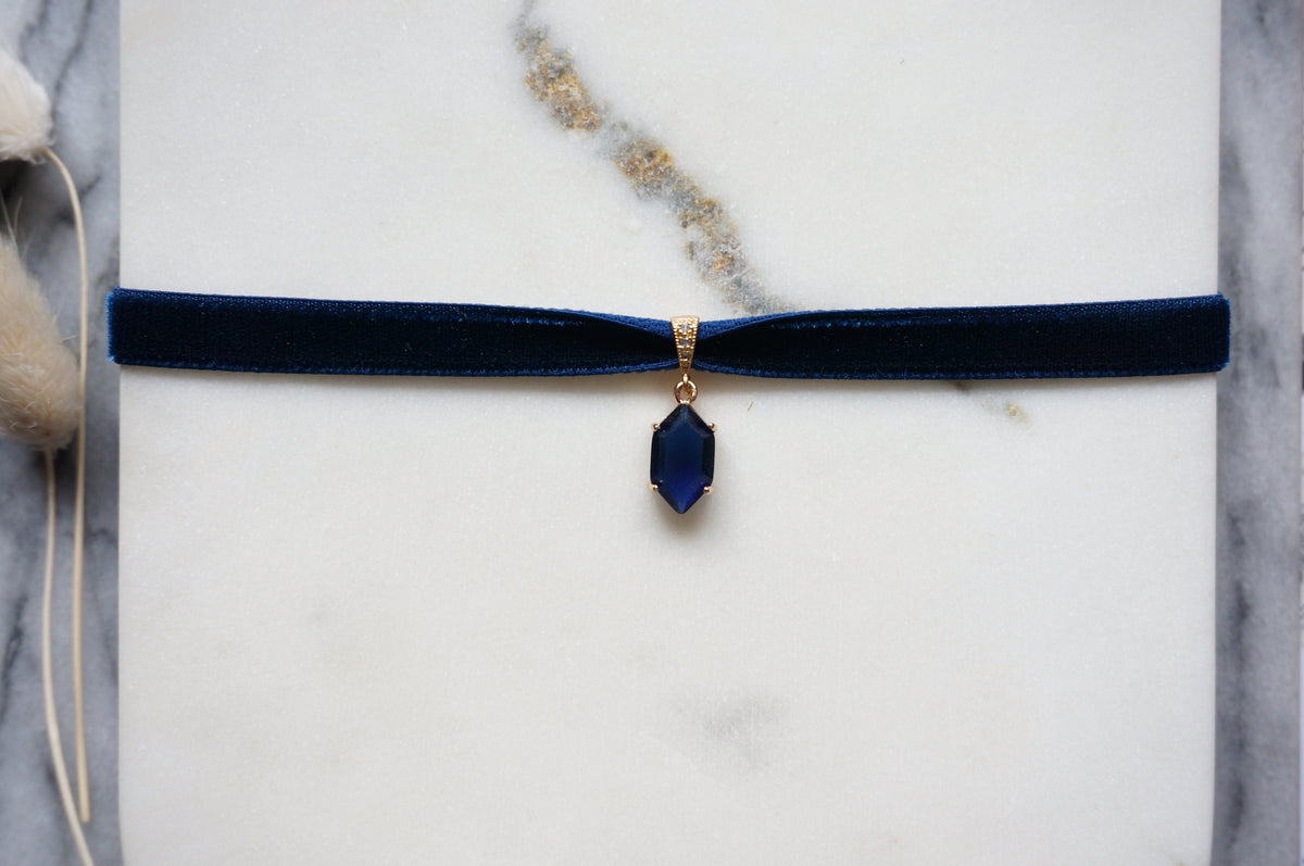 Stretch Velvet Choker with Gem Pendant