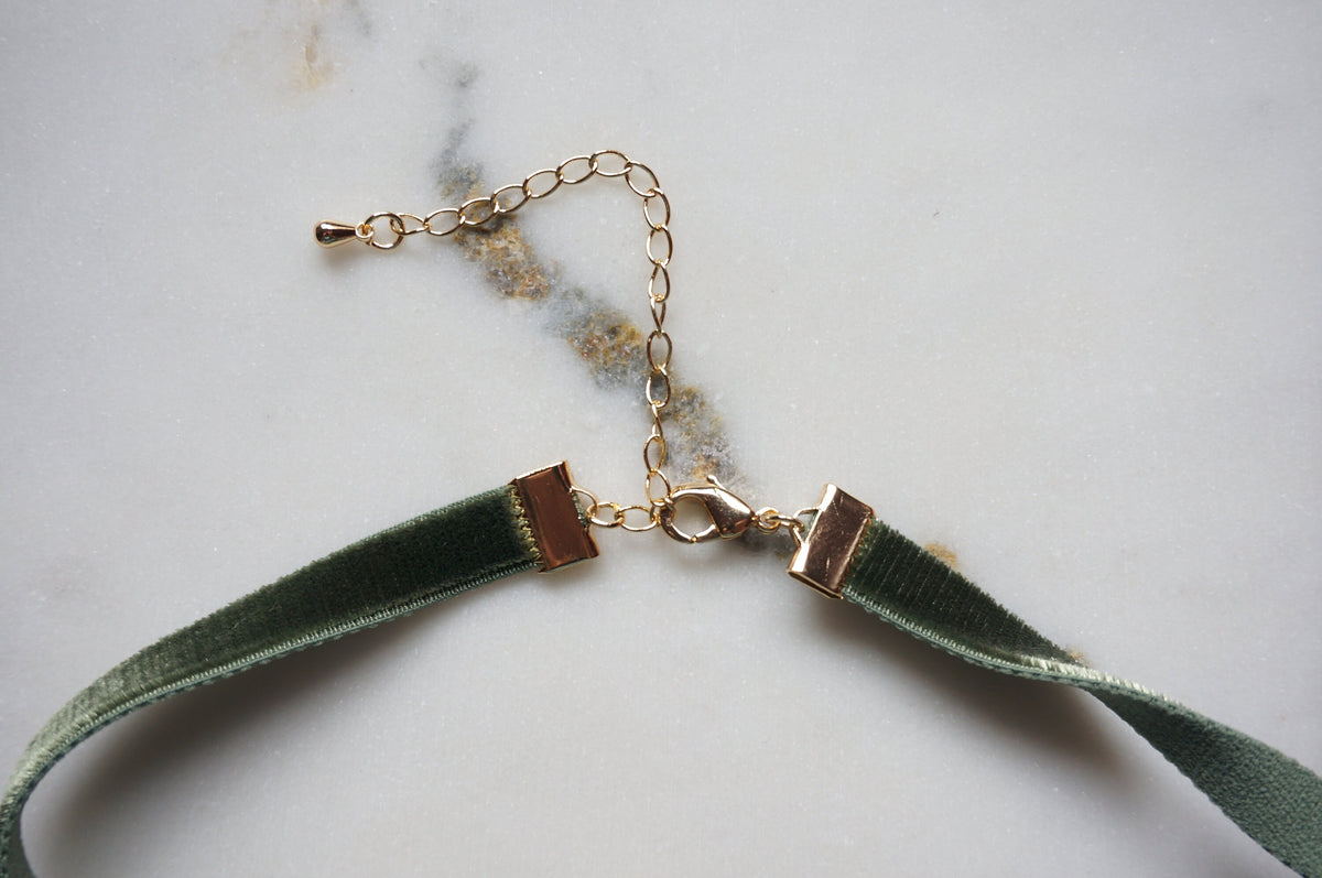 Stretch Velvet Choker with Gem Pendant