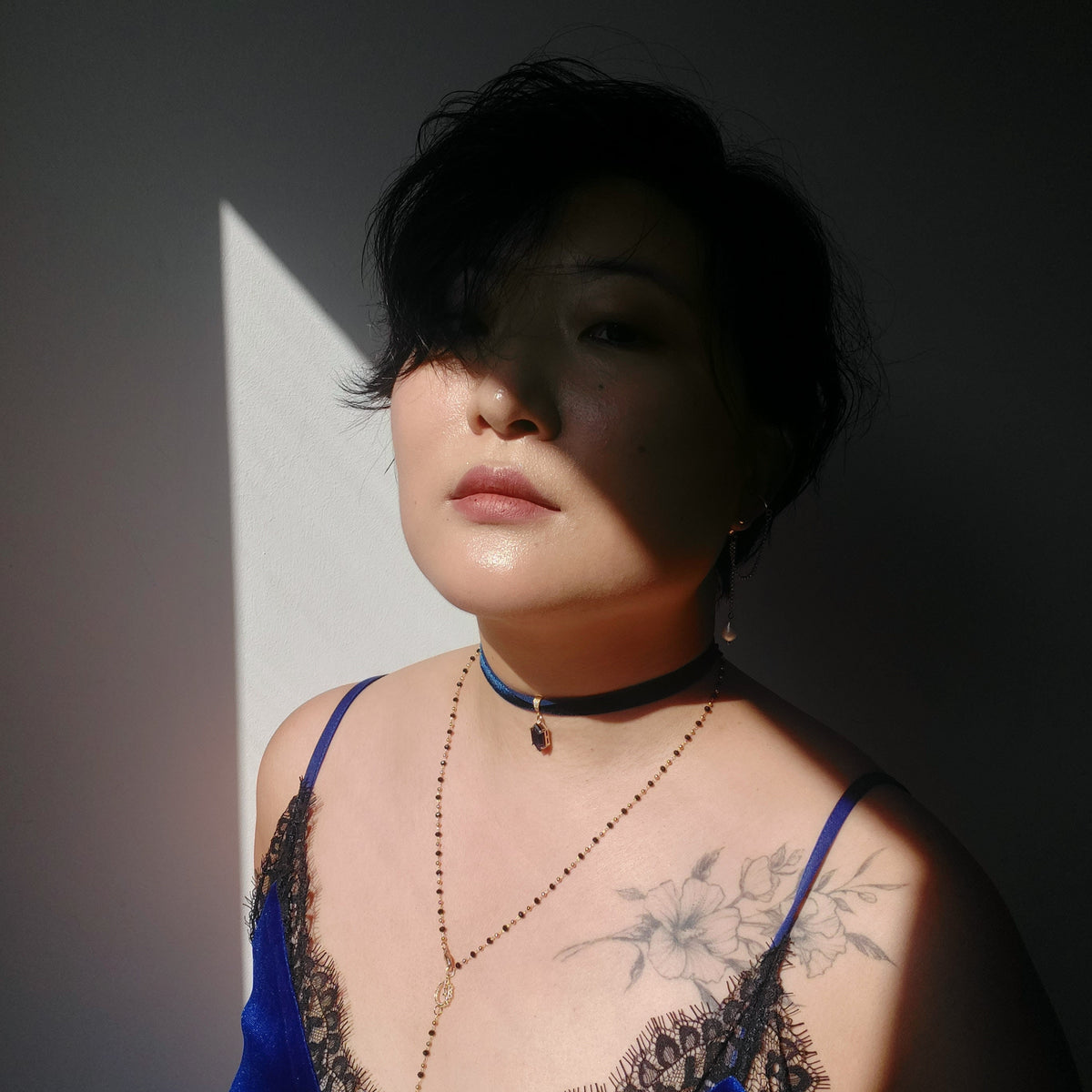 Stretch Velvet Choker with Gem Pendant