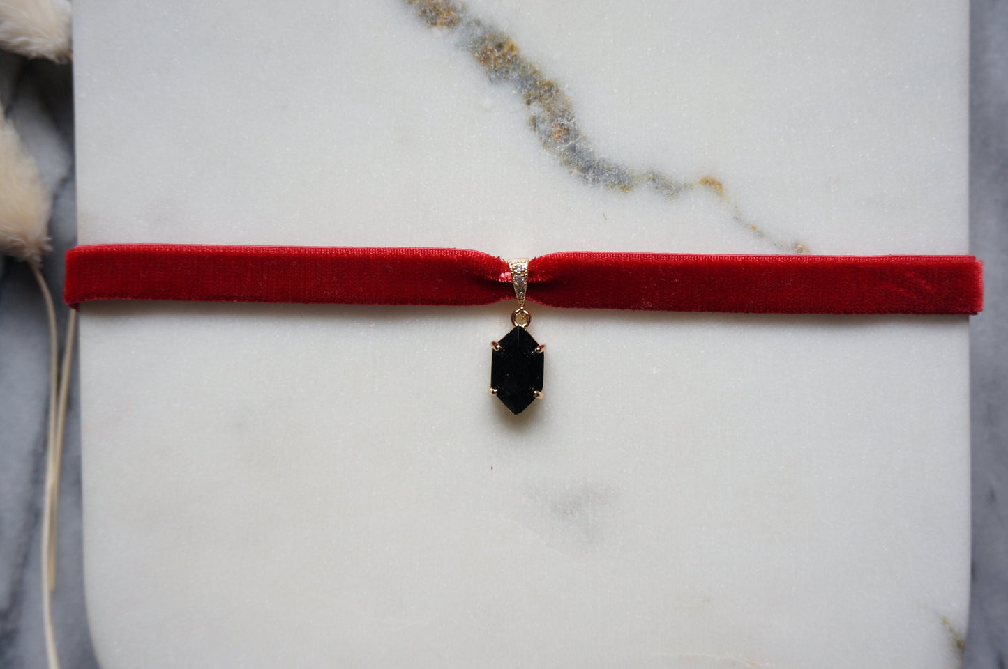 Stretch Velvet Choker with Gem Pendant