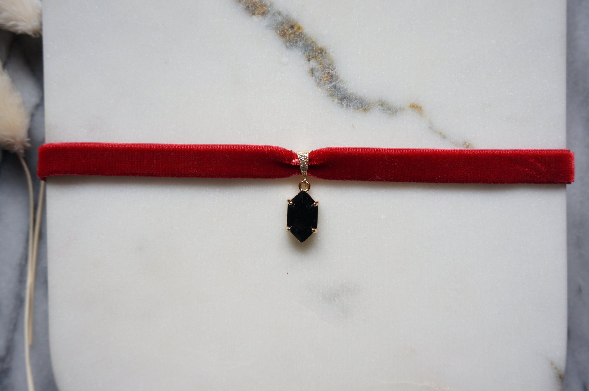 Stretch Velvet Choker with Gem Pendant