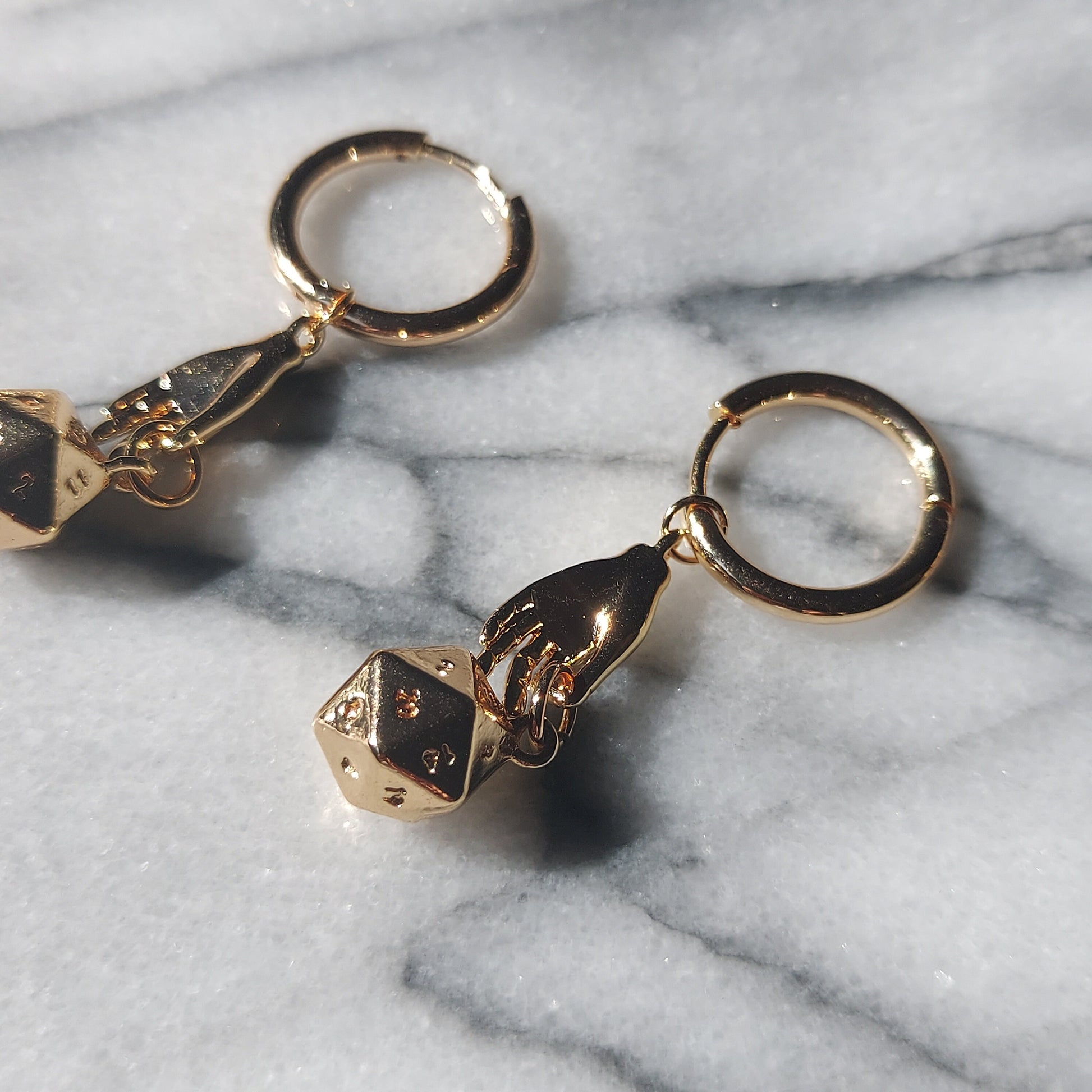 JOURNEY - Gold / Silver Dungeons and Dragons D20 Dice Earrings / Huggies