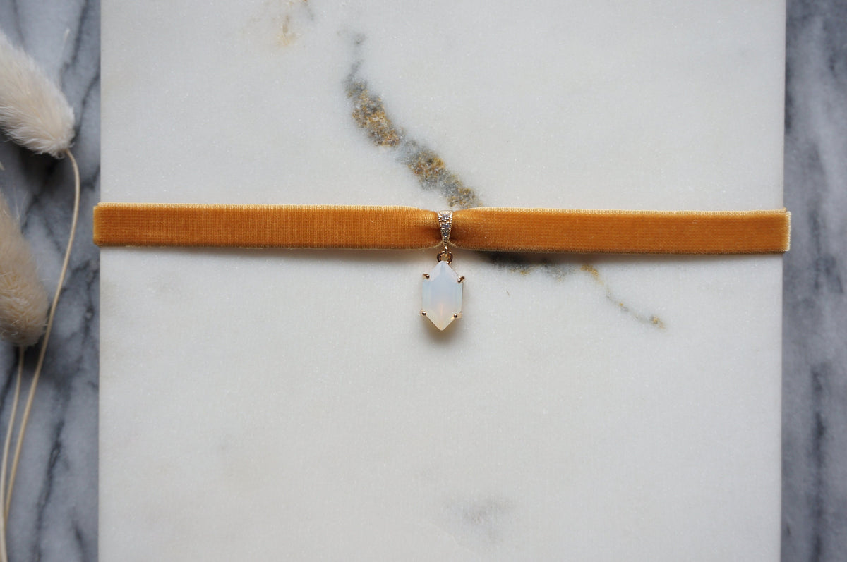 Stretch Velvet Choker with Gem Pendant