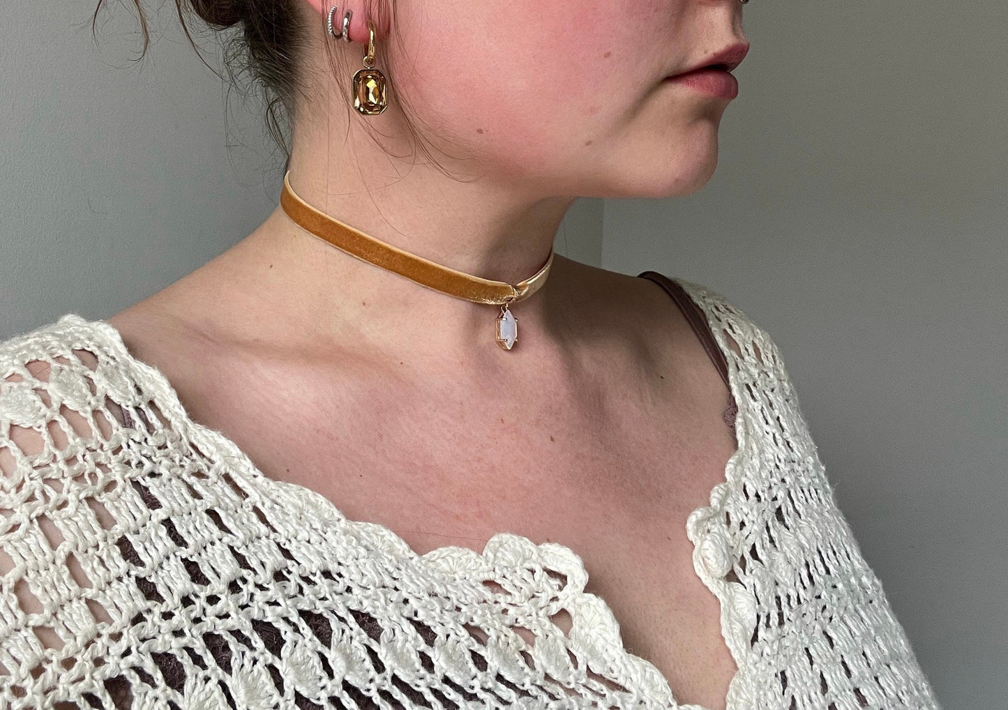 Stretch Velvet Choker with Gem Pendant