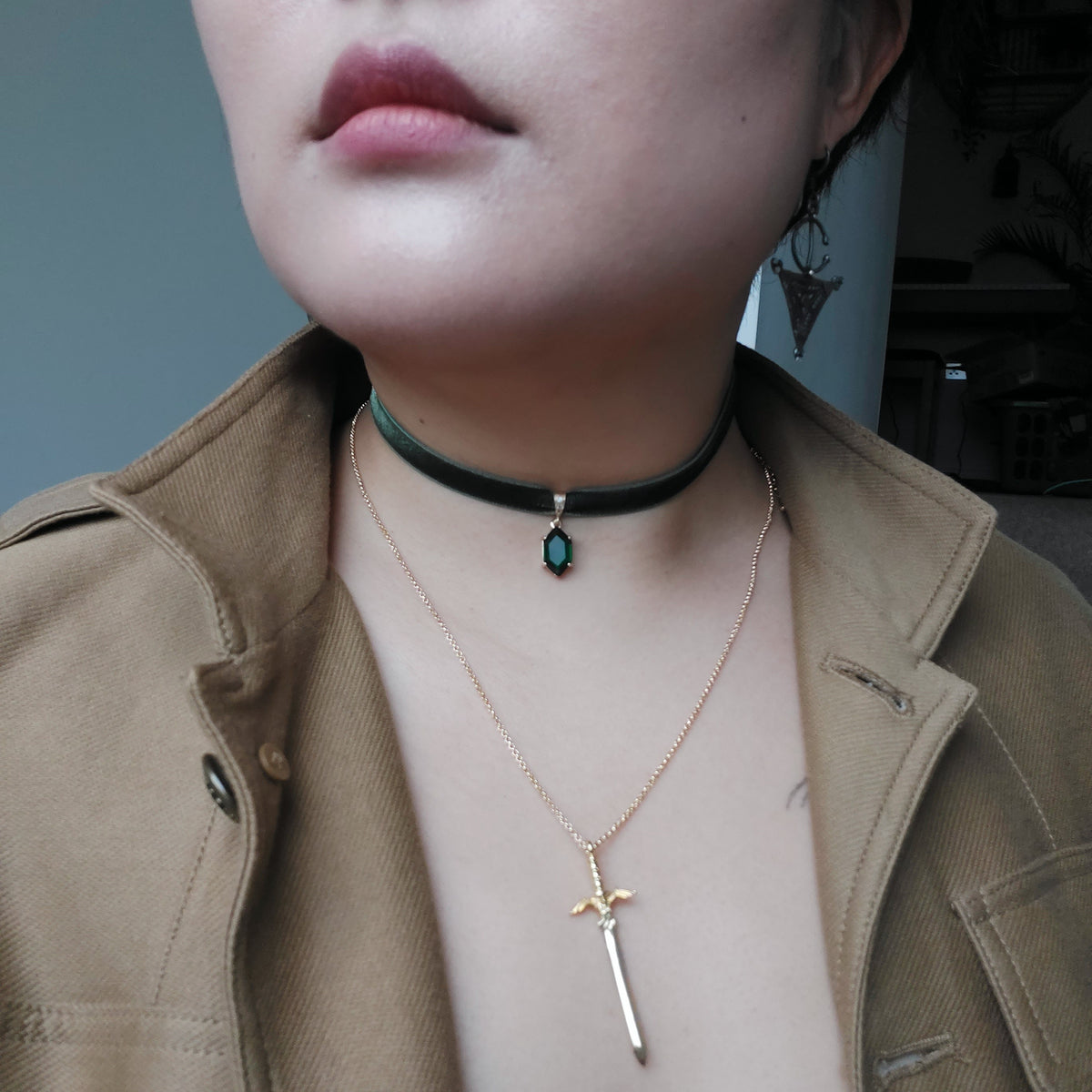 Stretch Velvet Choker with Gem Pendant