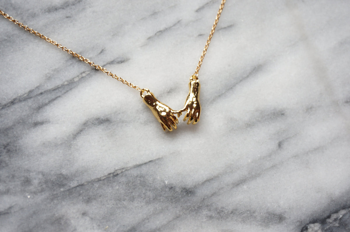 PROMISE Hand Holding Hand Gold / Silver Plated Chain Necklace