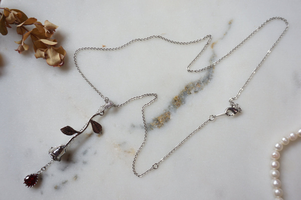 EMILY Gold / Silver Rose and Blood drop Necklace