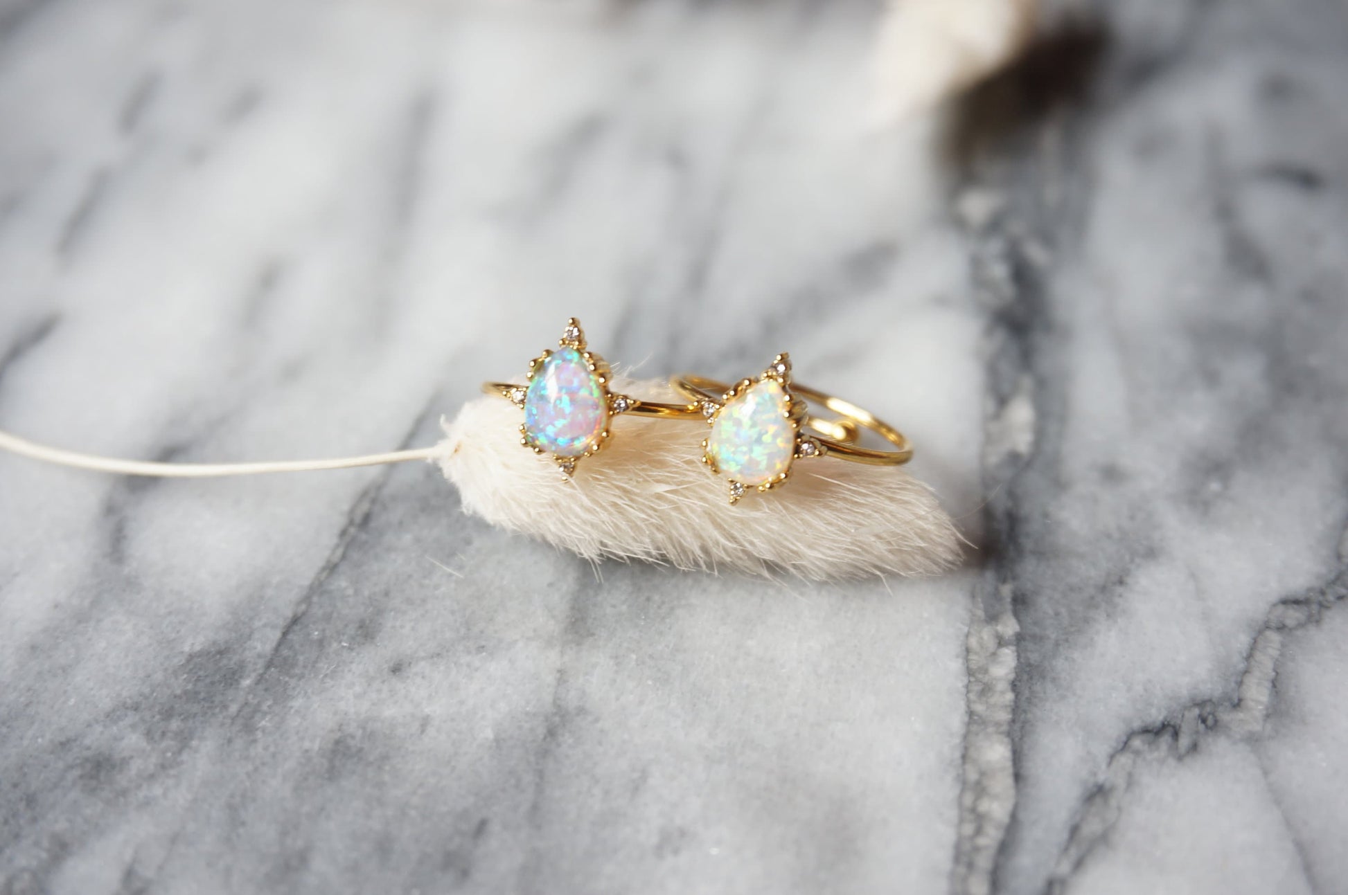 Fire and Ice Opalite Teardrop Adjustable Gold Ring / Stackable Adjustable Ring