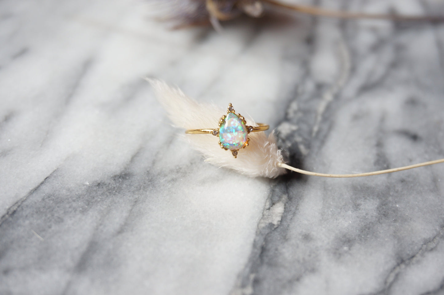 Fire and Ice Opalite Teardrop Adjustable Gold Ring / Stackable Adjustable Ring