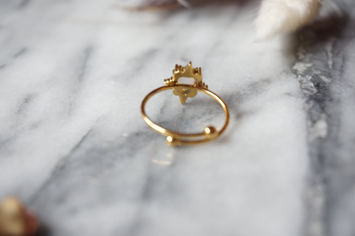Fire and Ice Opalite Teardrop Adjustable Gold Ring / Stackable Adjustable Ring