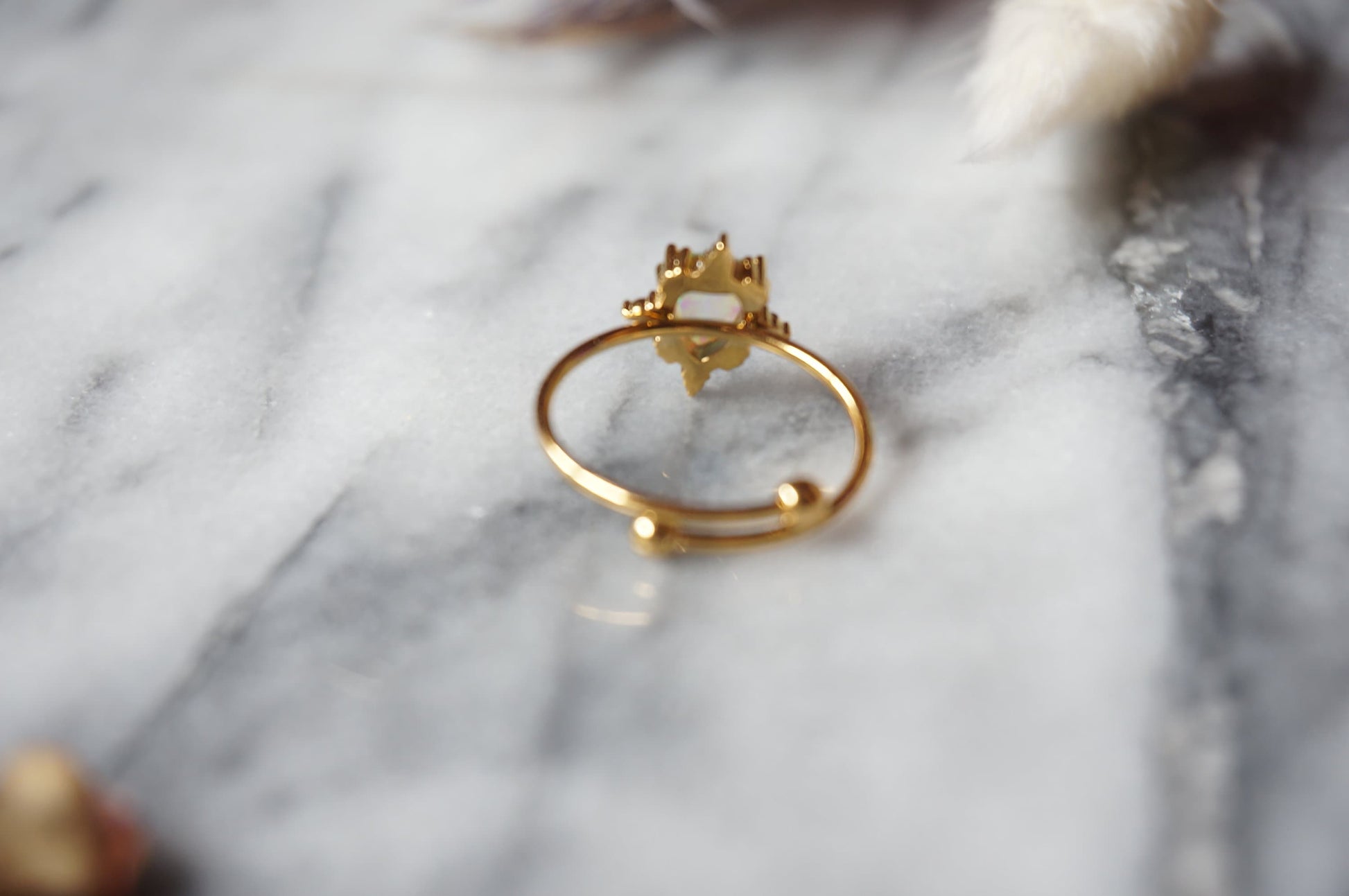 Fire and Ice Opalite Teardrop Adjustable Gold Ring / Stackable Adjustable Ring