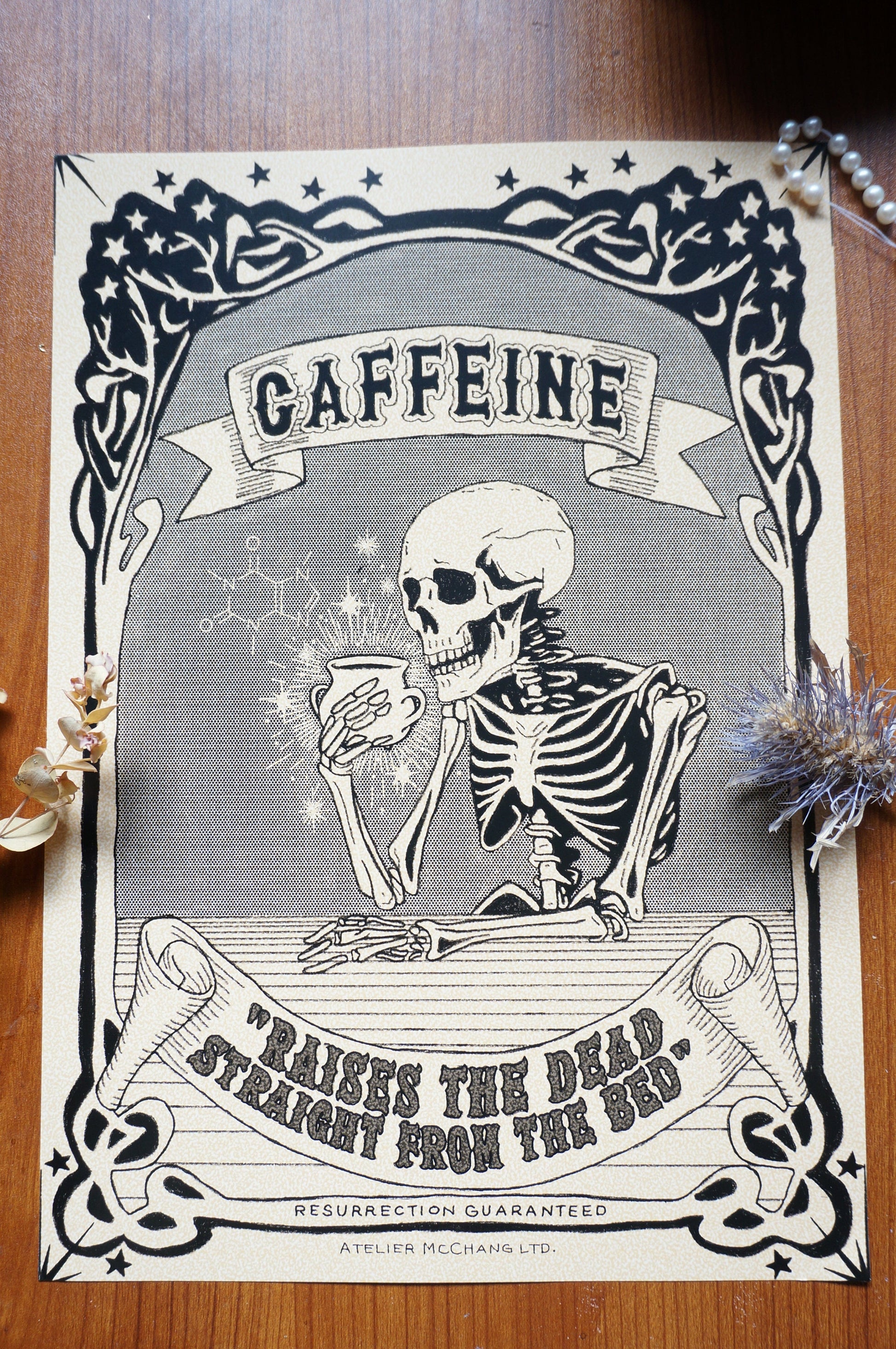 Caffeine Poster / Skeleton Poster / Dark Academia Prints