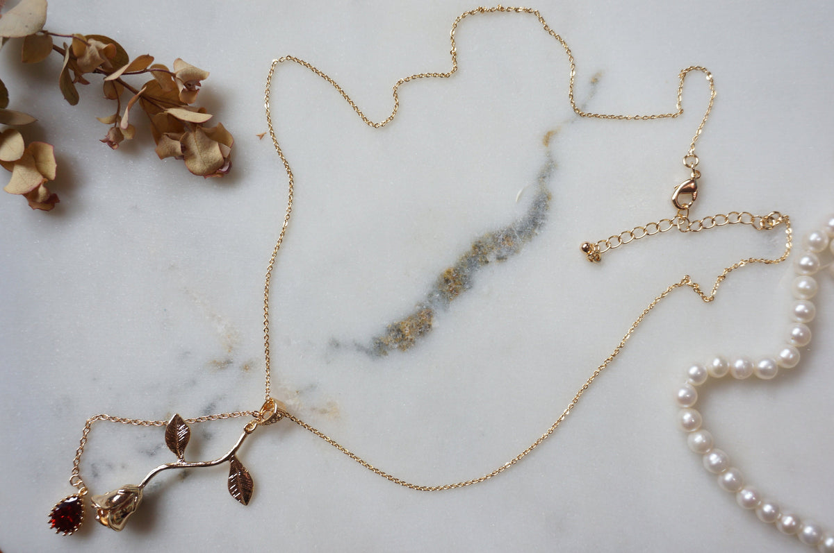 EMILY Gold / Silver Rose and Blood drop Necklace