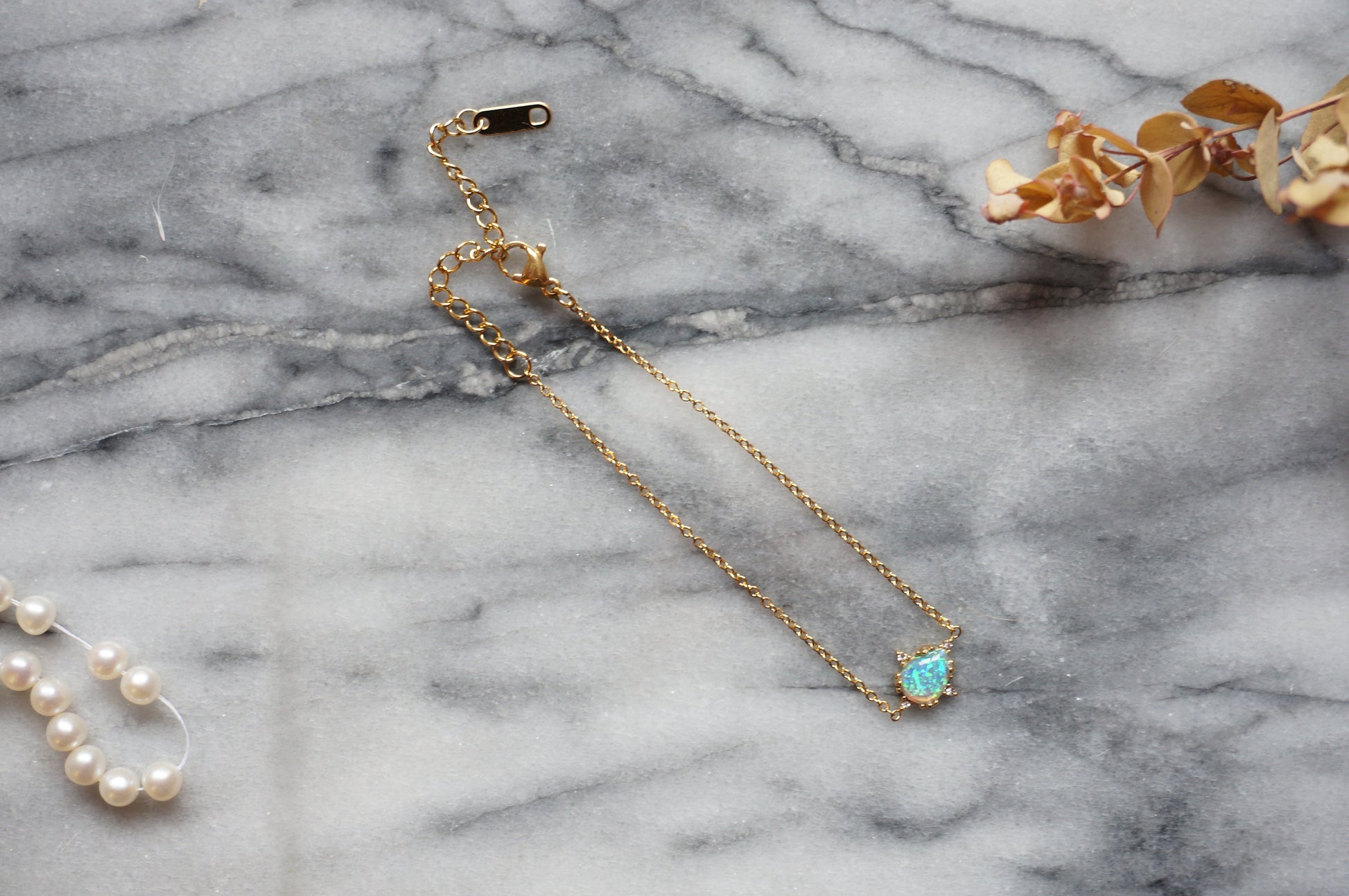 OPALITE Gold Jewellery set with Earrings, Bracelet and Necklace