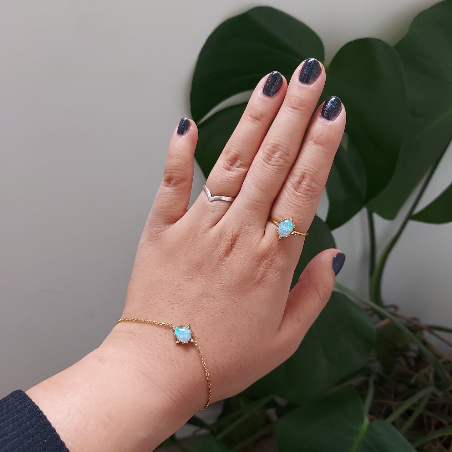 OPALITE Gold Jewellery set with Earrings, Bracelet and Necklace