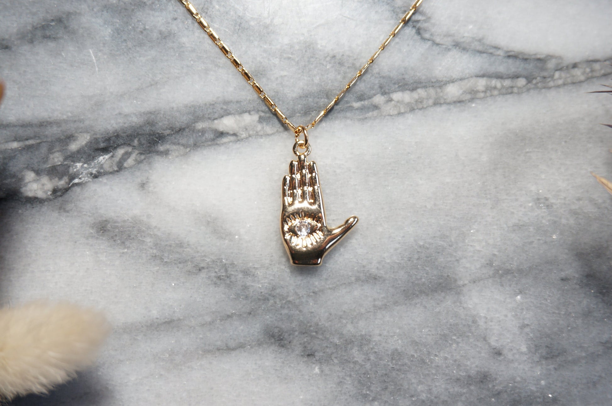 Evil Eye / Tarot Hand Gold Necklace