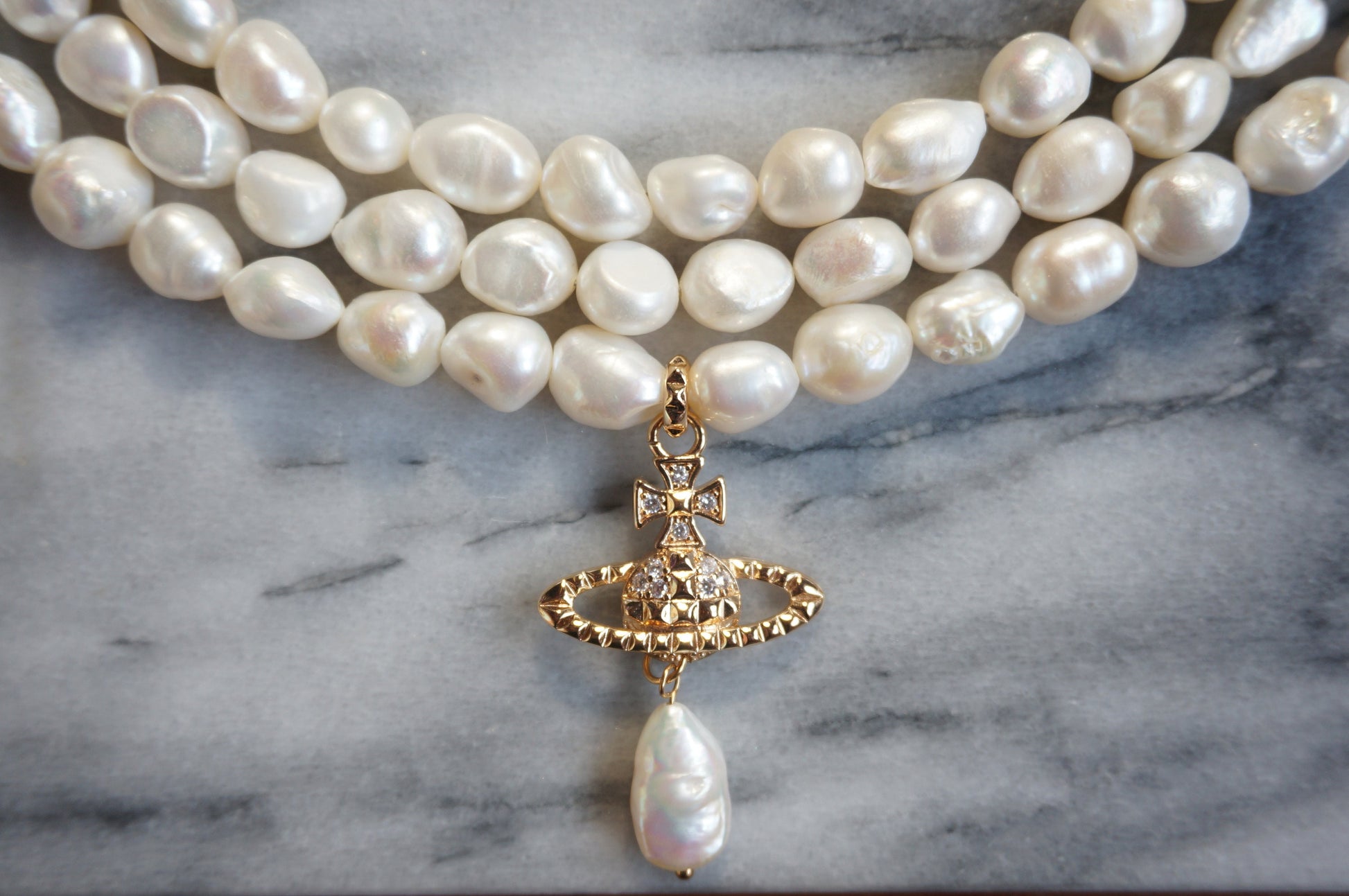 VICTORIA Three Layer Pearl / Black Pearl Necklace / Three Row Pearl Drop Choker